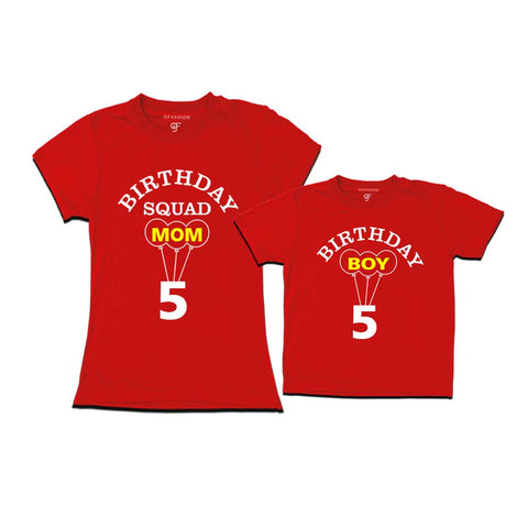 5th Birthday Boy with Squad Mom T-shirts in Red Color available @ gfashion.jpg