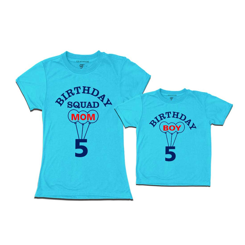 5th Birthday Boy with Squad Mom T-shirts in Sky Blue Color available @ gfashion.jpg