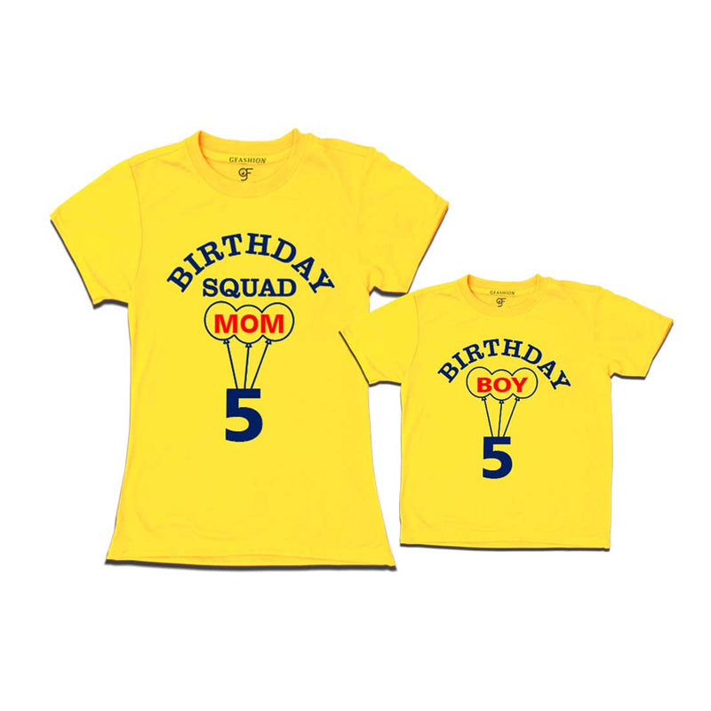 5th Birthday Boy with Squad Mom T-shirts in Yellow Color available @ gfashion.jpg