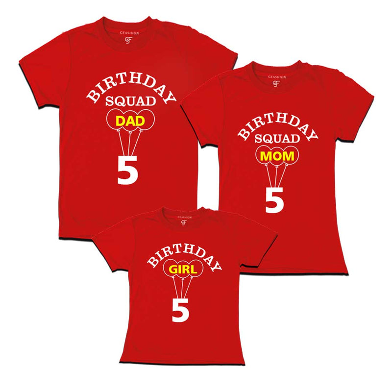 5th Birthday Girl with Squad Dad, Mom T-shirts in Red color Available @ gfashion