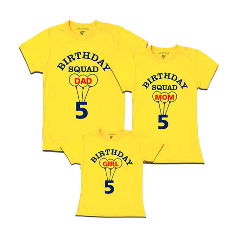 5th Birthday Girl with Squad Dad, Mom T-shirts in Yellow color Available @ gfashion