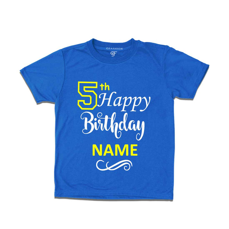 5th Happy Birthday with Name T-shirt-Blue-gfashion