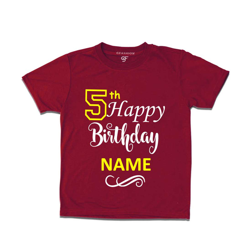 5th Happy Birthday with Name T-shirt-Maroon-gfashion