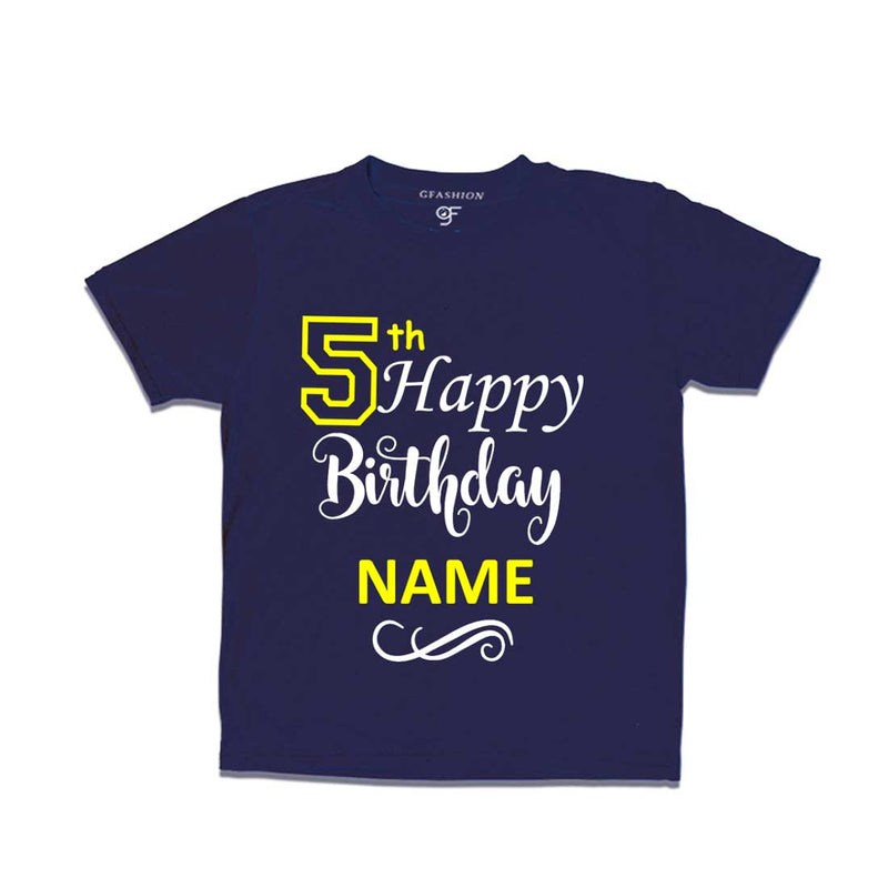 5th Happy Birthday with Name T-shirt-Navy-gfashion