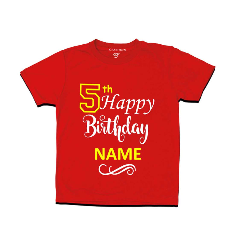 5th Happy Birthday with Name T-shirt-Red-gfashion