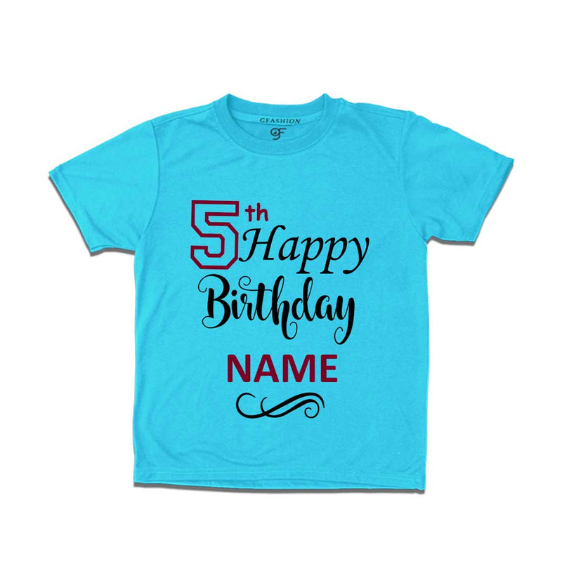5th Happy Birthday with Name T-shirt-Sky Blue-gfashion