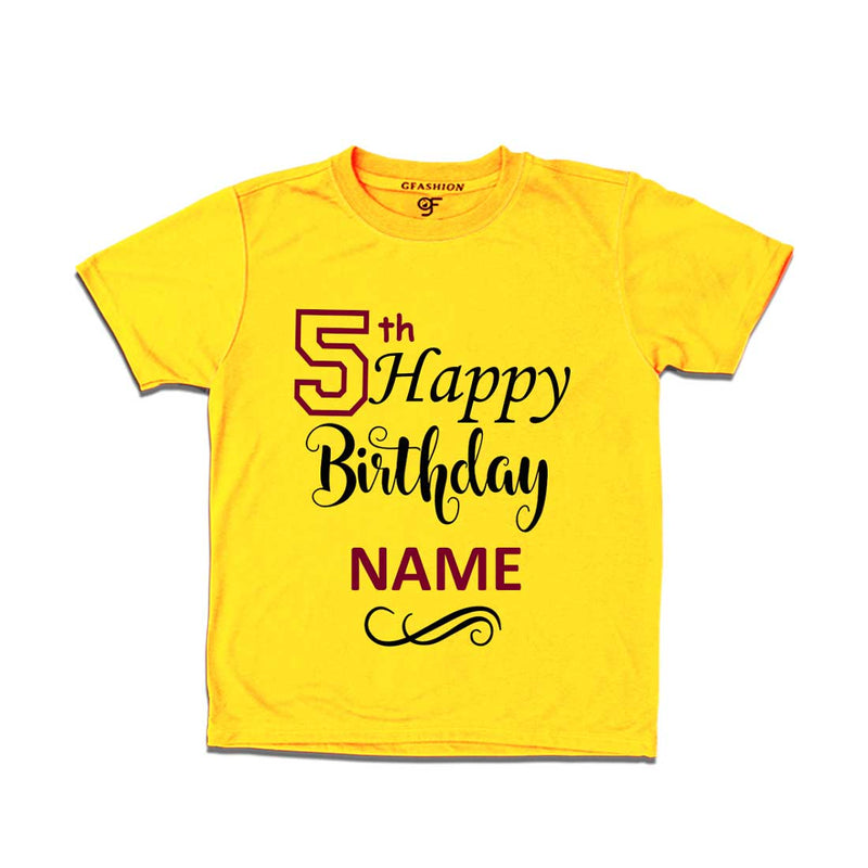 5th Happy Birthday with Name T-shirt-Yellow-gfashion