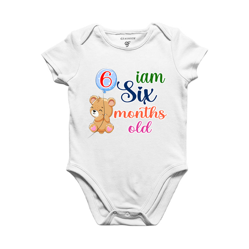 i am six months old -baby rompers/bodysuit/onesie with teddy