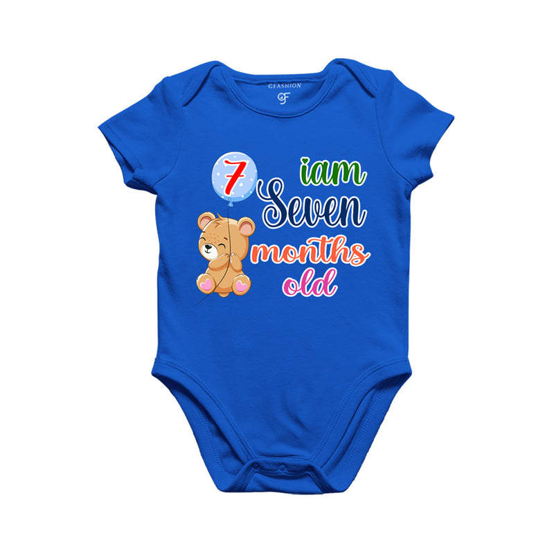i am seven months old -baby rompers/bodysuit/onesie with teddy