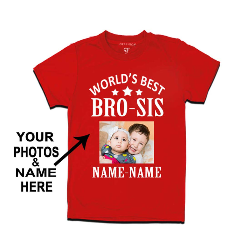 World's Best Bro-Sis T-shirt for Boy Photo and Name Customize in Red Color @ gfashion.jpg