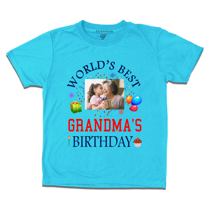 World's Best Grandma's Birthday Photo T-shirt in Sky Blue Color available @ gfashion.jpg