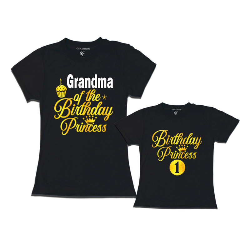 First Birthday T-shirt for Princess with Grandma in Black Color avilable @ gfashion.jpg