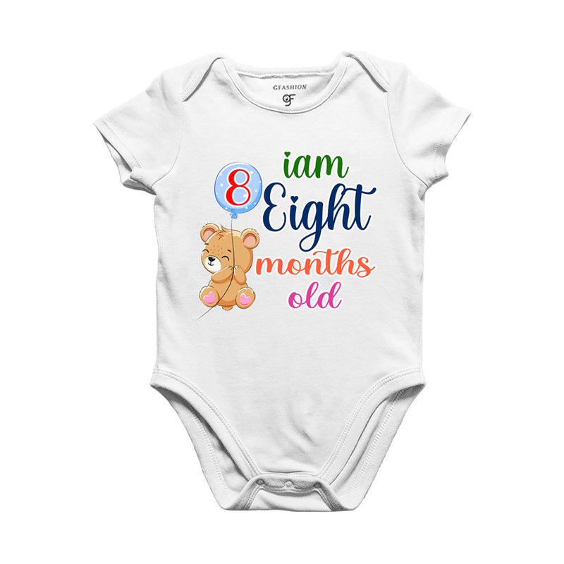 i am eight months old -baby rompers/bodysuit/onesie with teddy