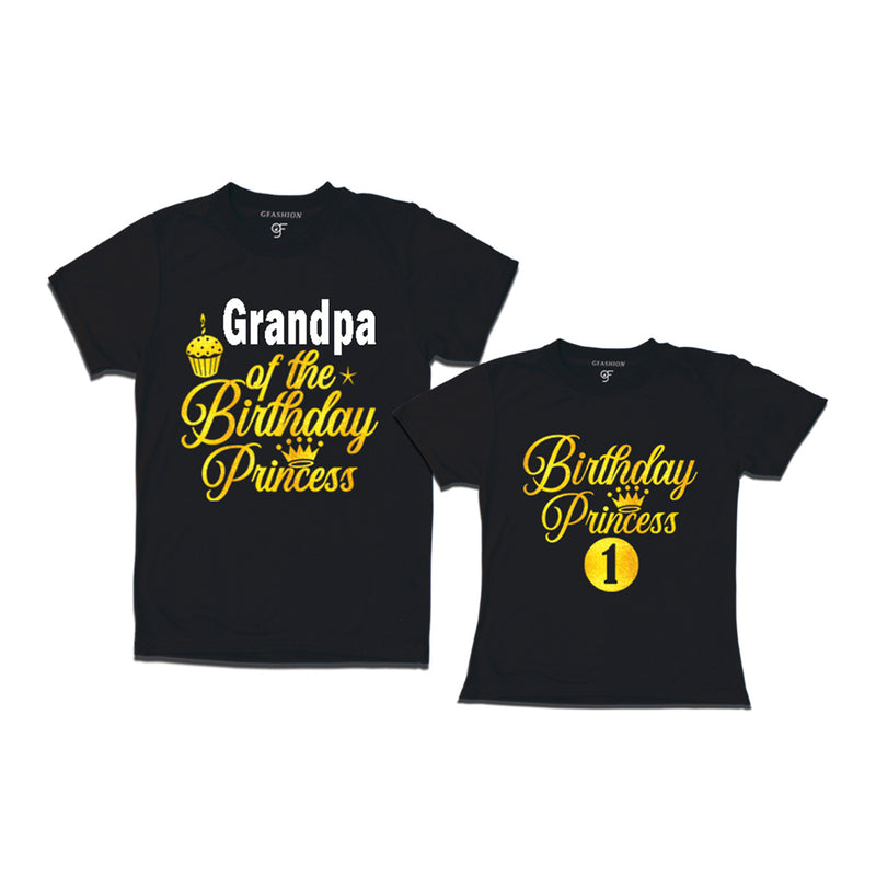First Birthday T-shirt for Princess with Grandpa in Black Color avilable @ gfashion.jpg