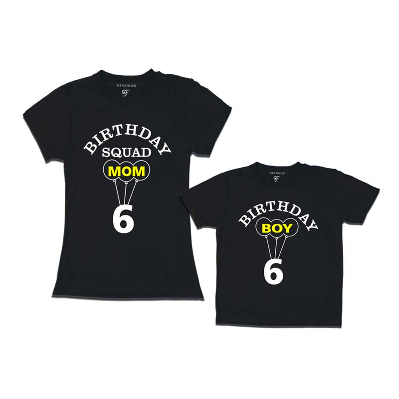 6th Birthday Boy with Squad Mom T-shirts in Black Color available @ gfashion.jpg