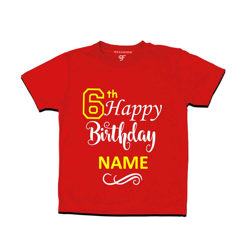 6th Happy Birthday with Name T-shirt-Red-gfashion