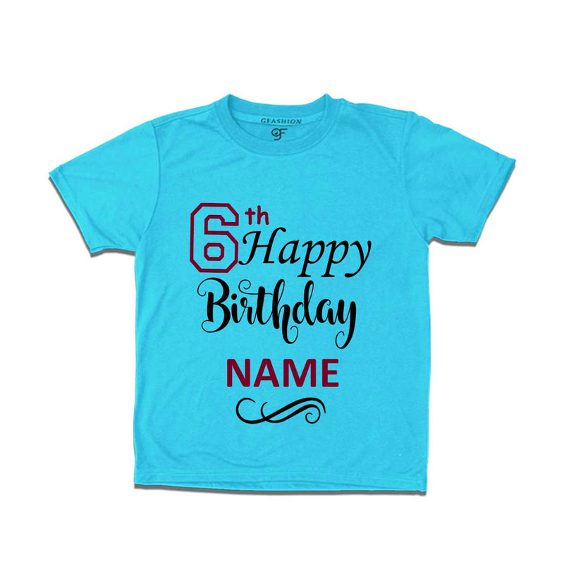 6th Happy Birthday with Name T-shirt-Sky Blue-gfashion