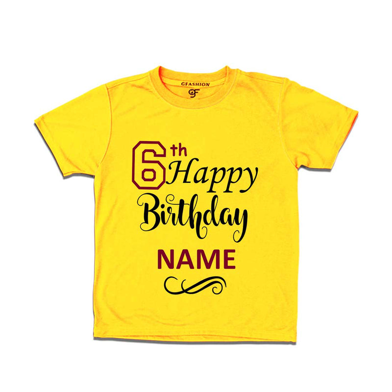 6th Happy Birthday with Name T-shirt-Yellow-gfashion