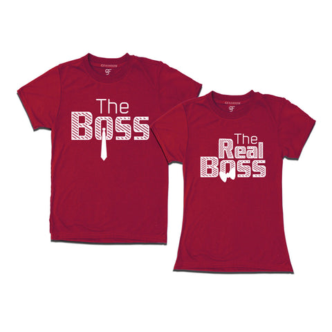 the boss couples tees-maroon