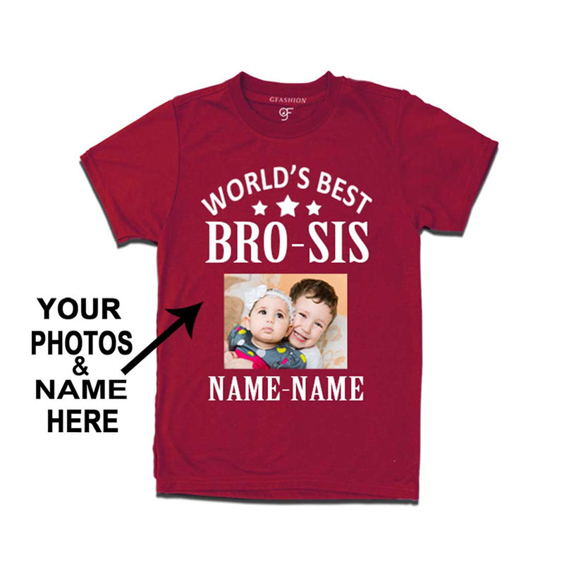 World's Best Bro-Sis T-shirt for Boy Photo and Name Customize in Maroon Color @ gfashion.jpg