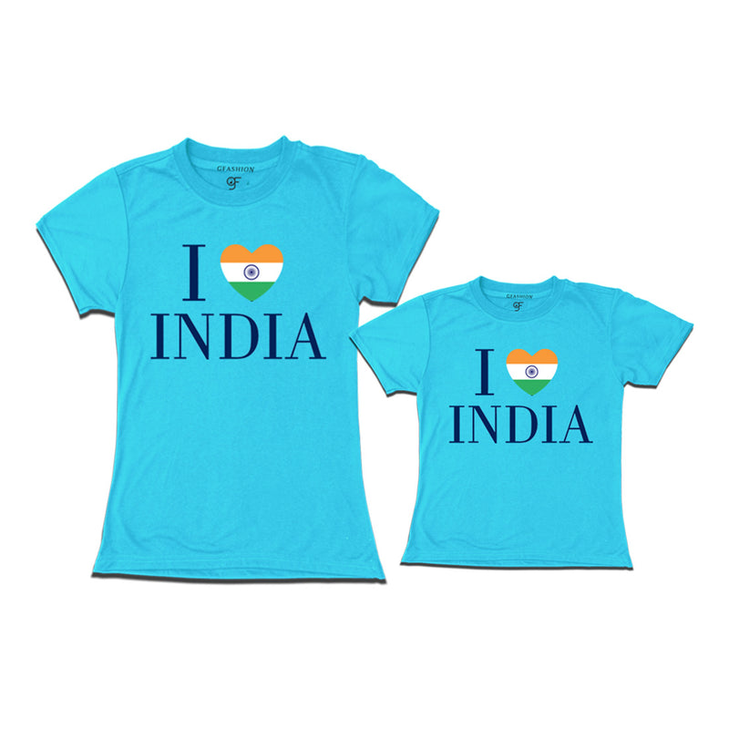 I love India Mom and Daughter T-shirts in Sky Blue Color available @ gfashion.jpg