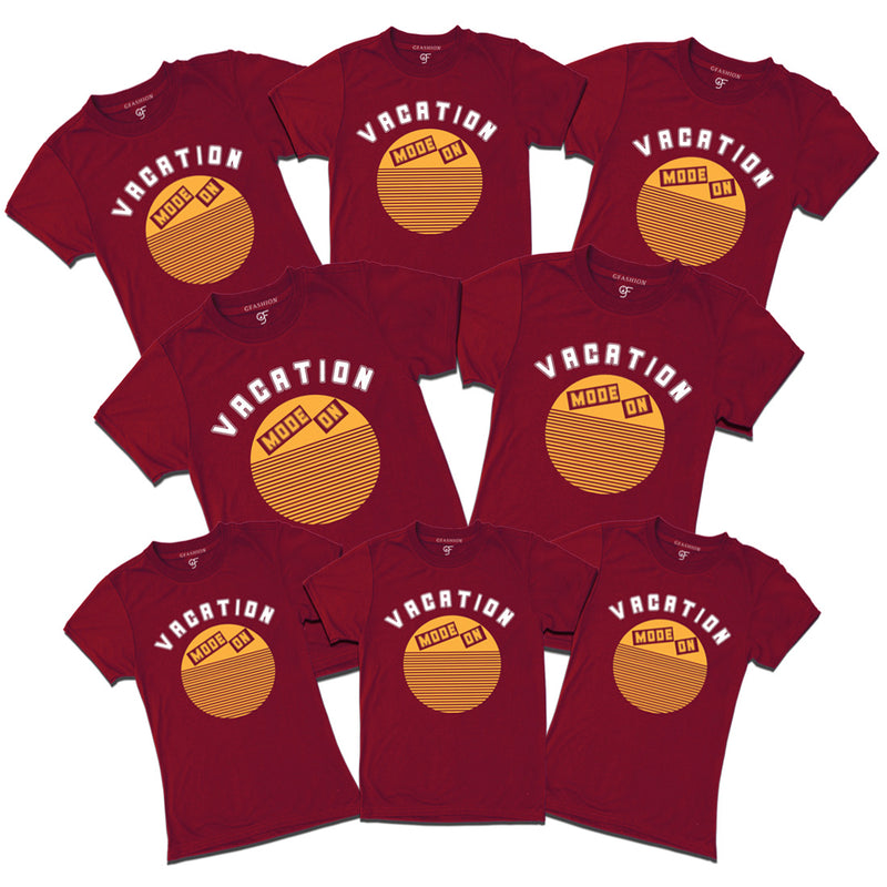 Vacation Mode On T-shirts for Group in Maroon Color available @ gfashion.jpg