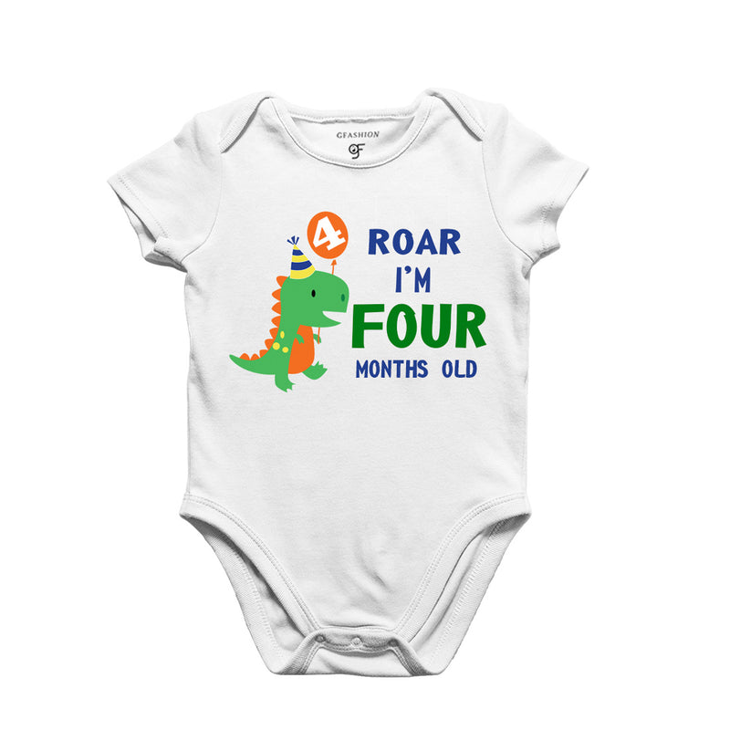 Roar I am Four Month Old Baby Bodysuit-Rompers in White Color avilable @ gfashion.jpg