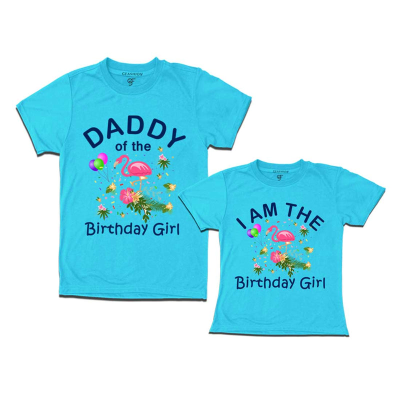 Flamingo Theme Birthday T-shirts for Dad and Daughter in Sky Blue Color available @ gfashion.jpg