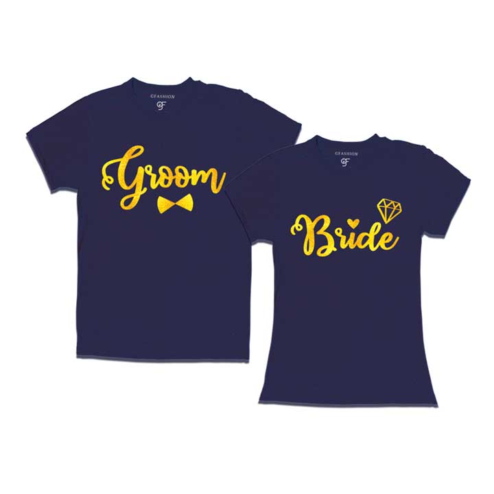 Groom and bride gold print customize t shirts  for pre wedding shoot