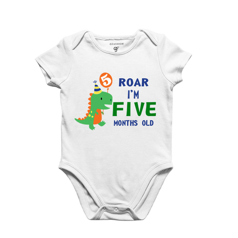 Roar I am Five Month Old Baby Bodysuit-Rompers in White Color avilable @ gfashion.jpg