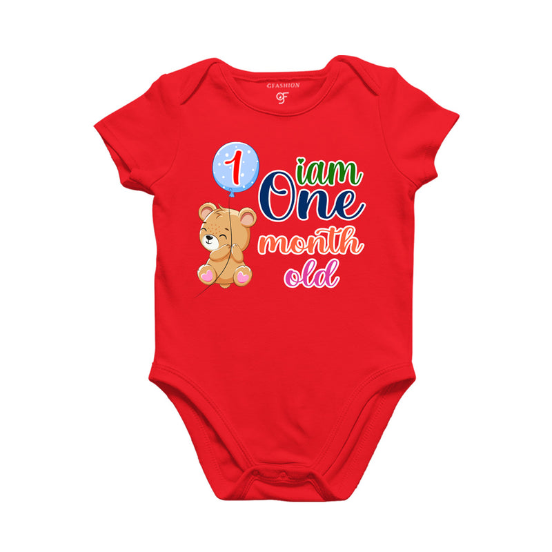 i am one month old -baby rompers/bodysuit/onesie with teddy