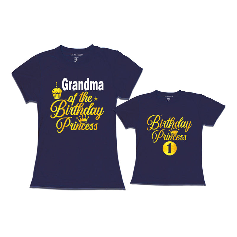 First Birthday T-shirt for Princess with Grandma in Navy Color avilable @ gfashion.jpg