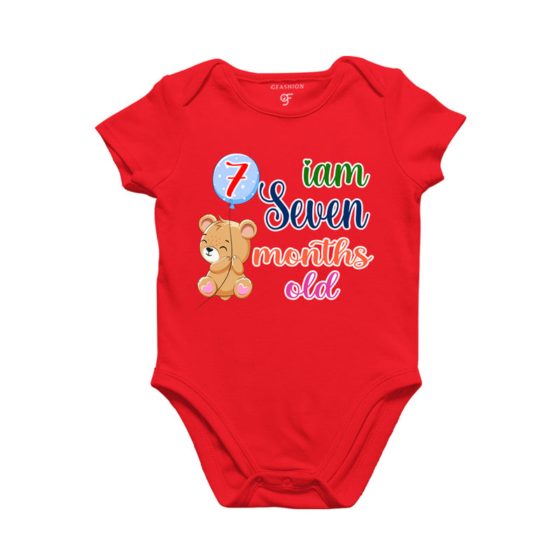 i am seven months old -baby rompers/bodysuit/onesie with teddy