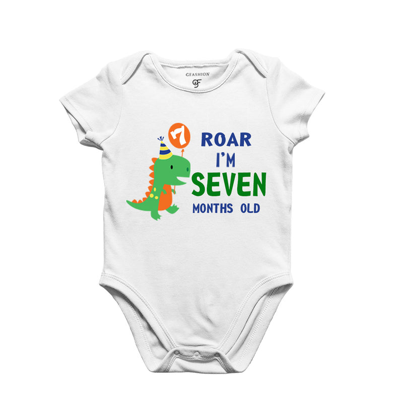 Roar I am Seven Month Old Baby Bodysuit-Rompers in White Color avilable @ gfashion.jpg