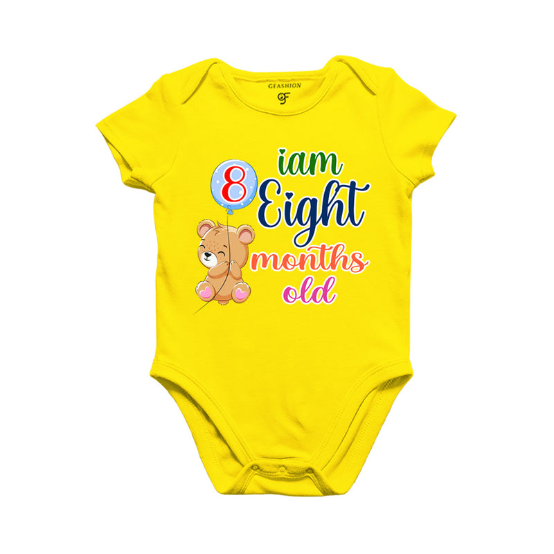 i am eight months old -baby rompers/bodysuit/onesie with teddy