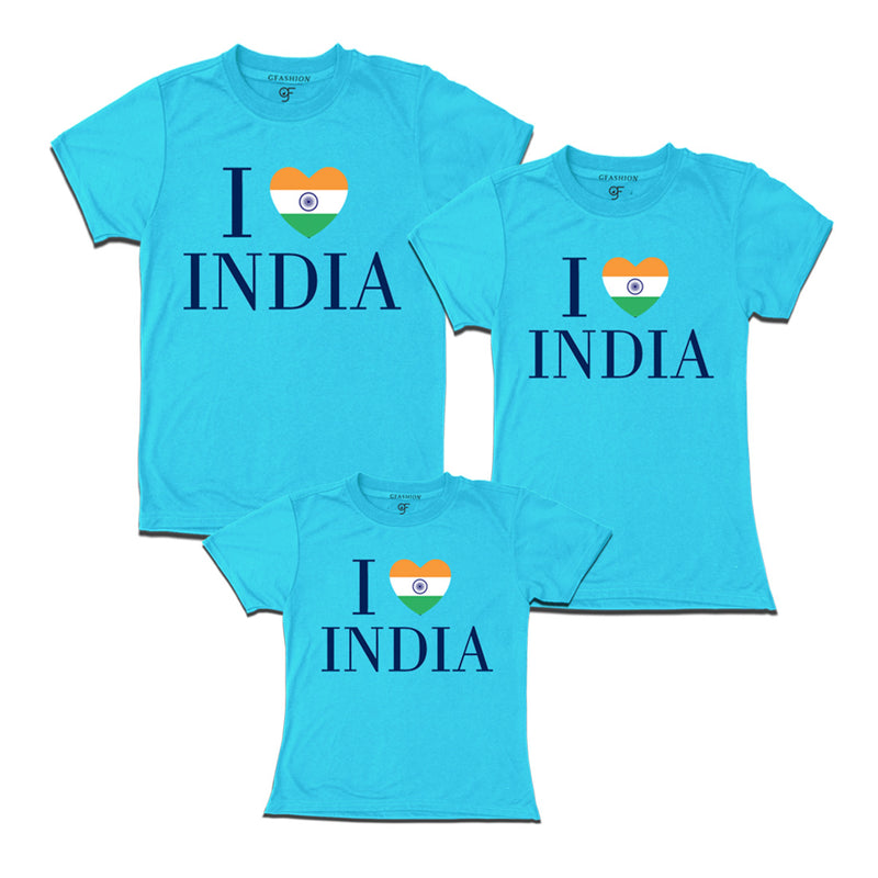 I love India Dad Mom and Daughter T-shirts in Sky Blue Color available @ gfashion.jpg