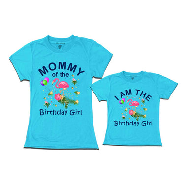 Flamingo Theme Birthday T-shirts for Mom and Daughter in Sky Blue Color available @ gfashion.jpg