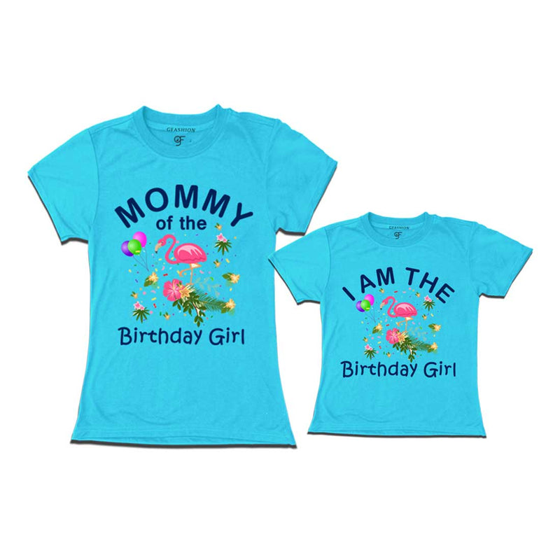 Flamingo Theme Birthday T-shirts for Mom and Daughter in Sky Blue Color available @ gfashion.jpg