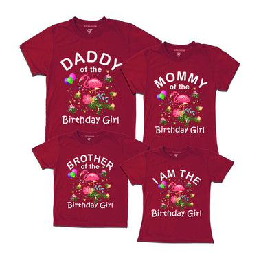 Flamingo Theme Birthday Family T-shirts  in Maroon Color available @ gfashion.jpg
