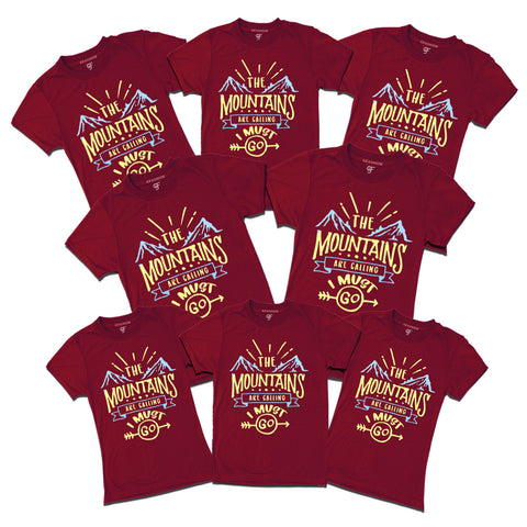 The Mountains are Calling I Must Go T-shirts for Group in Maroon Color available @ gfashion.jpg