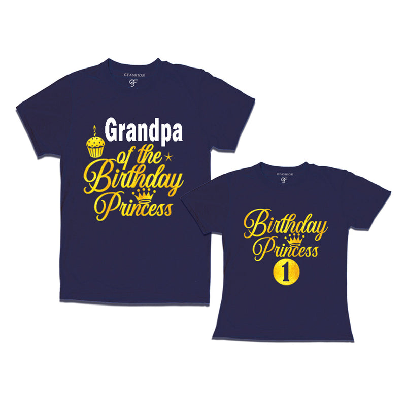 First Birthday T-shirt for Princess with Grandpa in Navy Color avilable @ gfashion.jpg