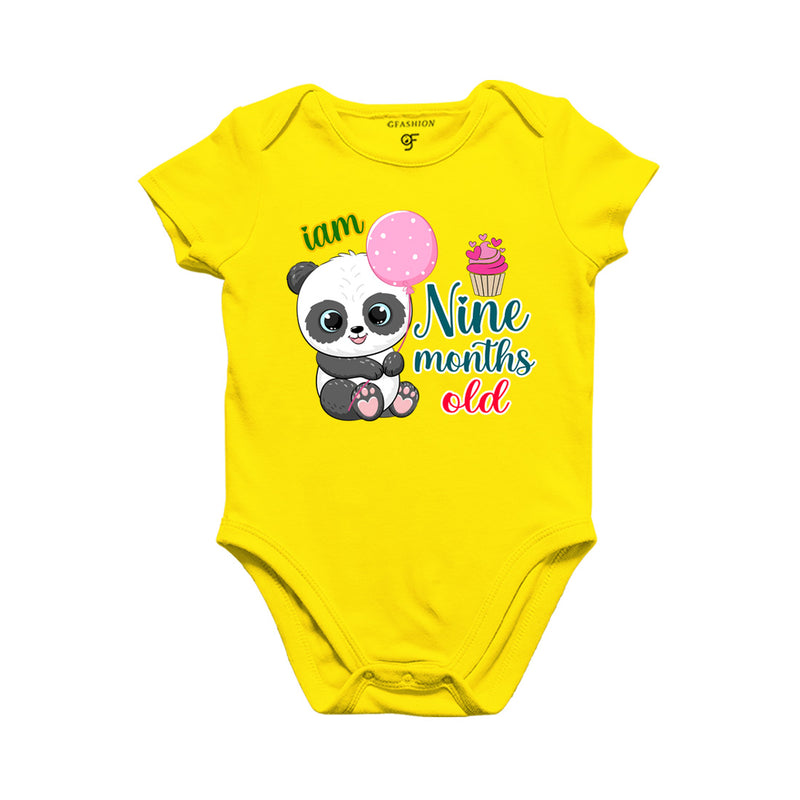 i am nine months old -baby rompers/bodysuit/onesie with panda