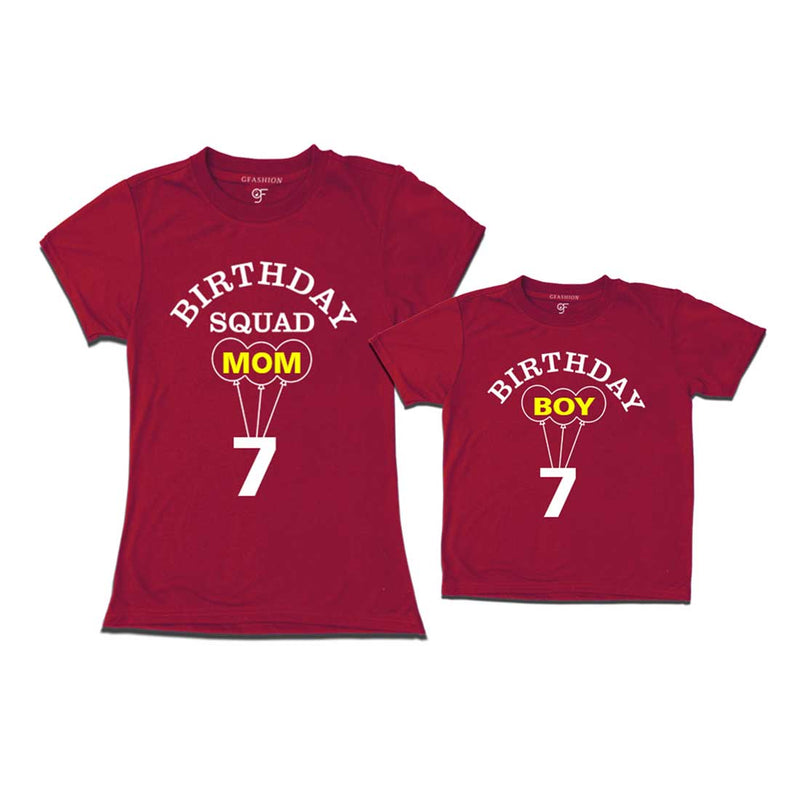 7th Birthday Boy with Squad Mom T-shirts in Maroon Color available @ gfashion.jpg
