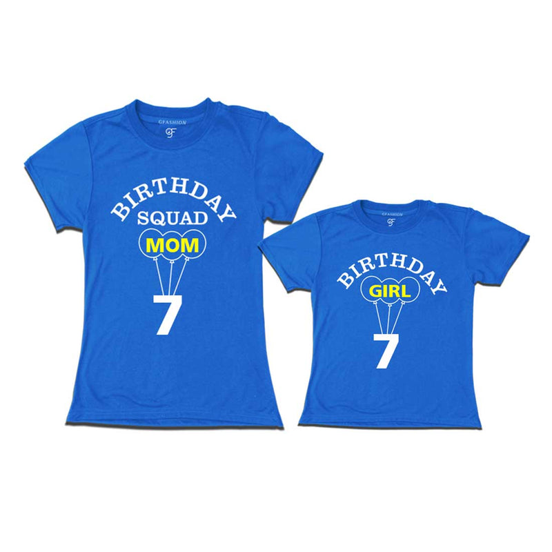 7th Birthday Girl with Squad Mom T-shirts in Blue Color available @ gfashion