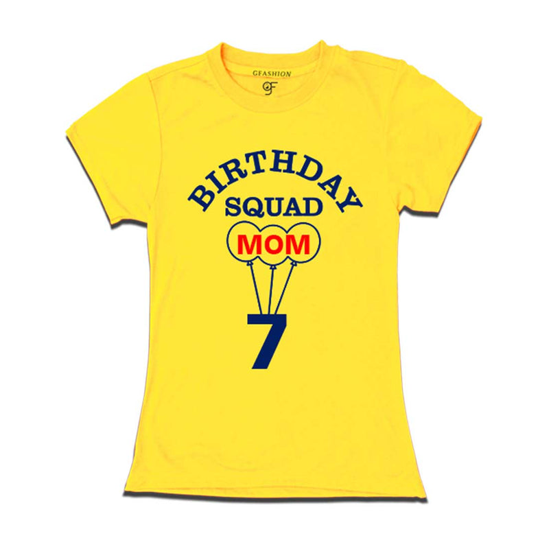 7th Birthday Squad Mom T-shirt in Yellow Color available @ gfashion