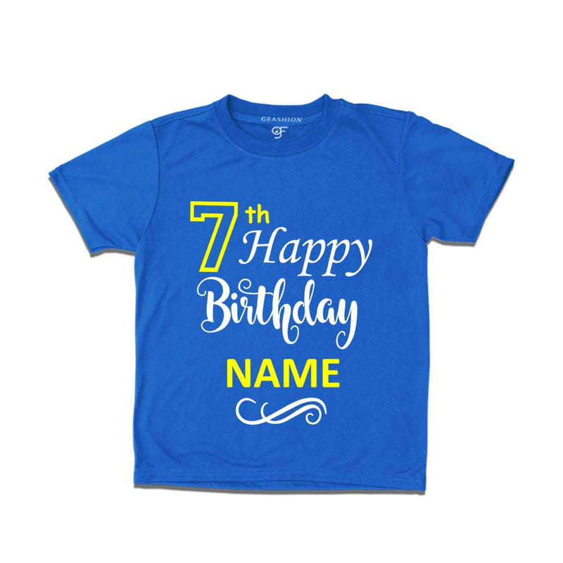7th Happy Birthday with Name T-shirt-Blue-gfashion
