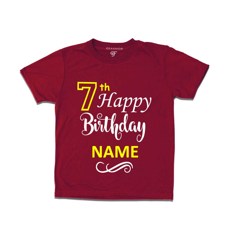 7th Happy Birthday with Name T-shirt-Maroon-gfashion