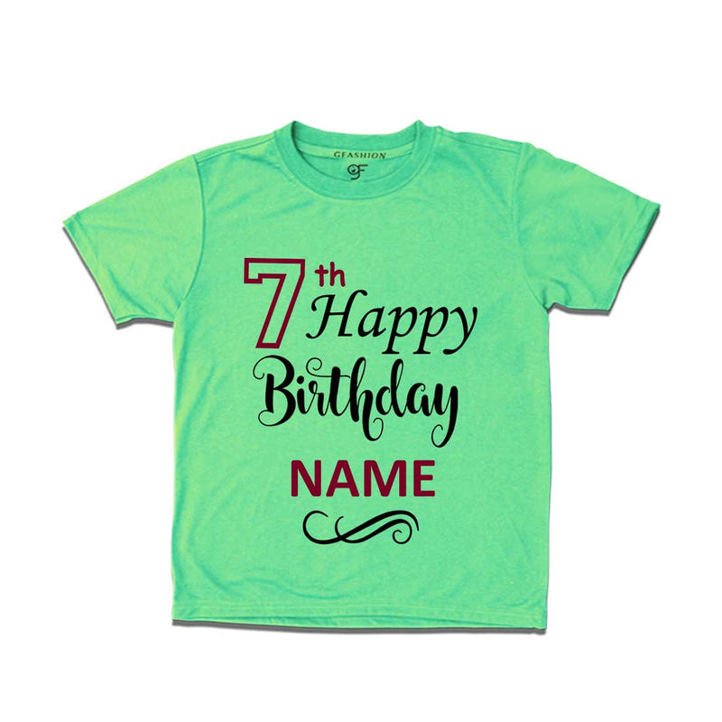 7th Happy Birthday with Name T-shirt-Pista Green-gfashion