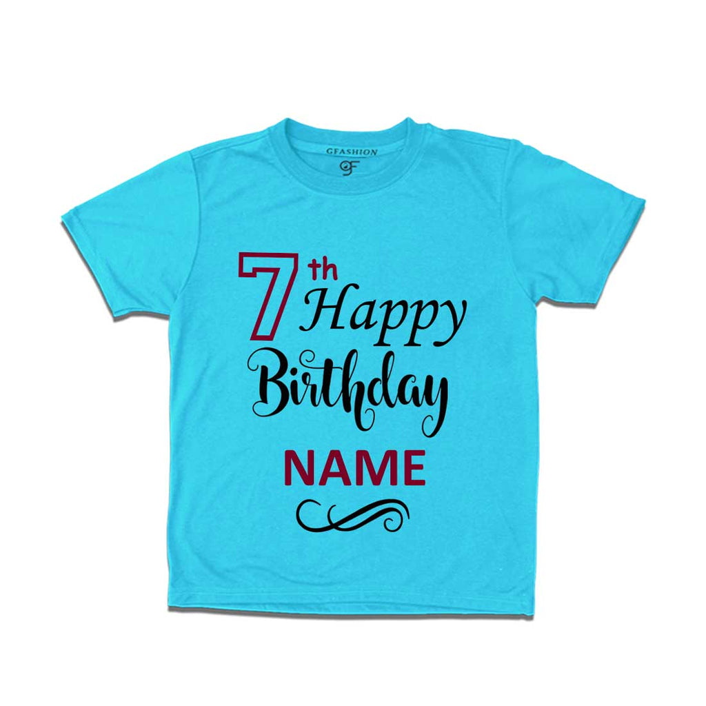 7th Happy Birthday with Name T-shirt-Sky Blue-gfashion