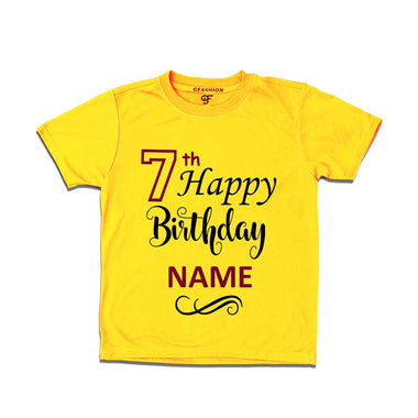 7th Happy Birthday with Name T-shirt-Yellow-gfashion